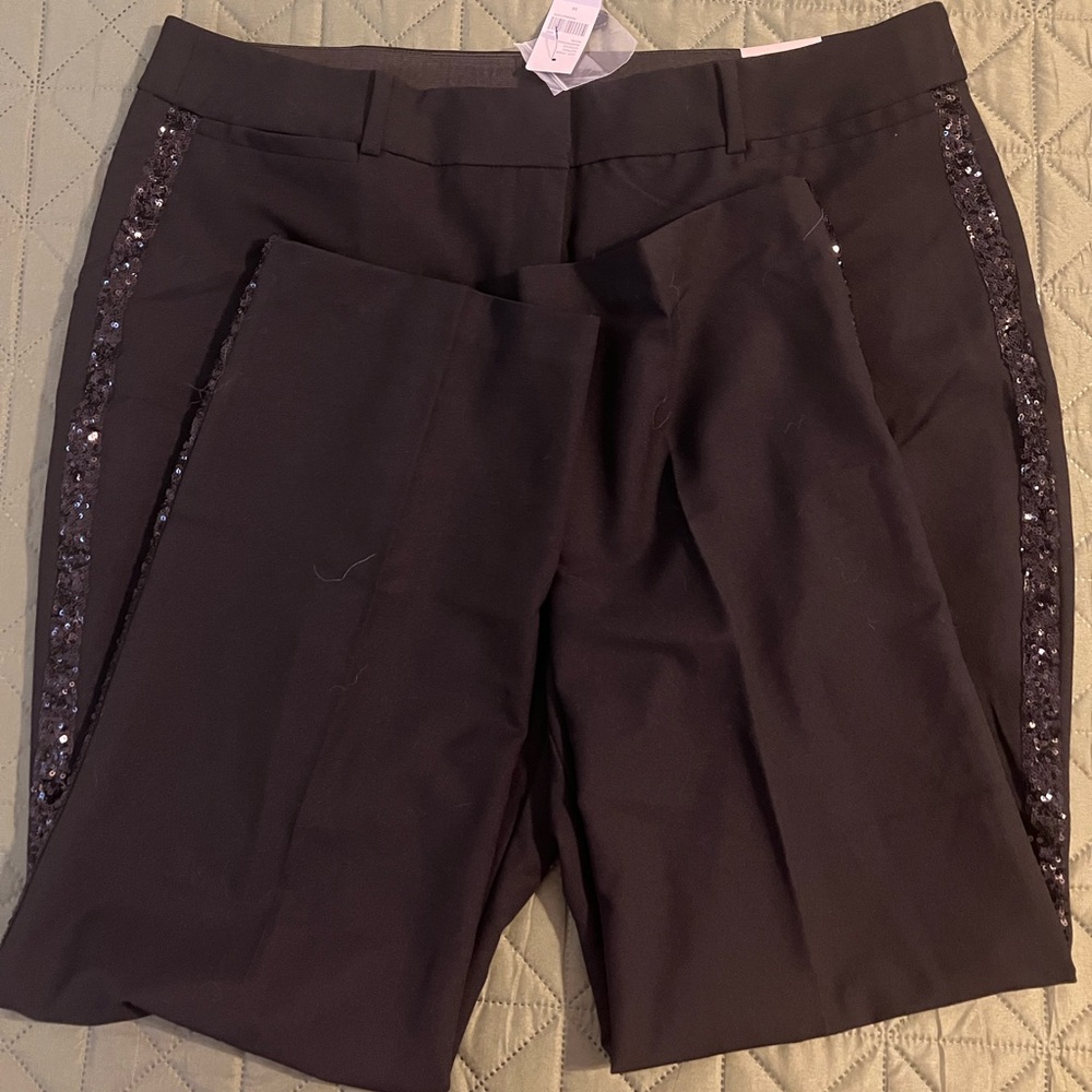 Black Sequin-Trimmed Women's Pants